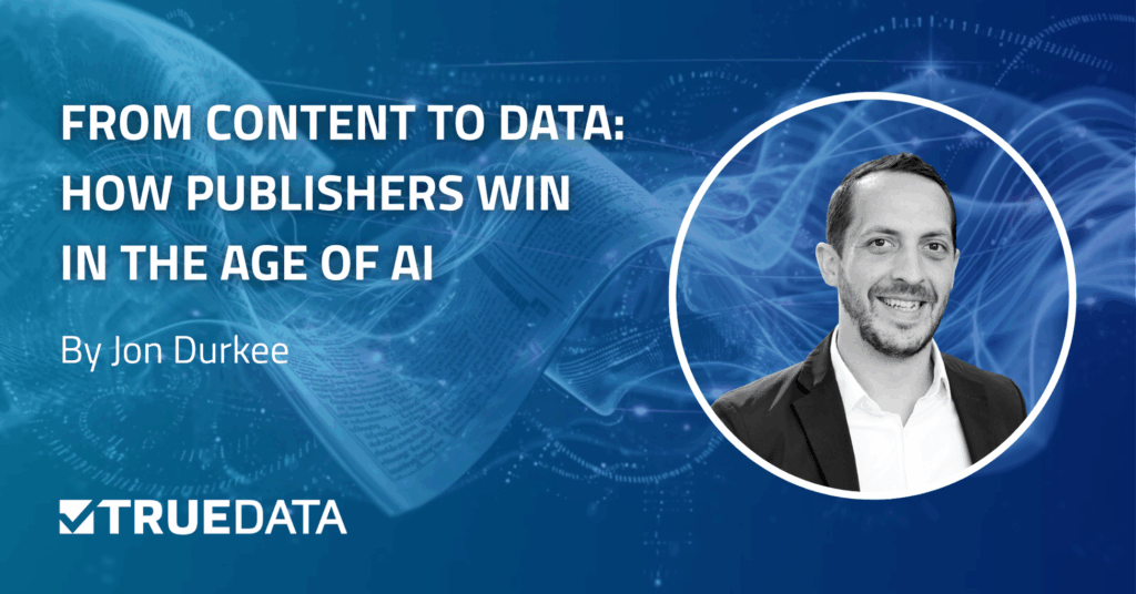 Hero image for Jon Durkee blog post showing a picture of Jon over an image of publisher content turning into data